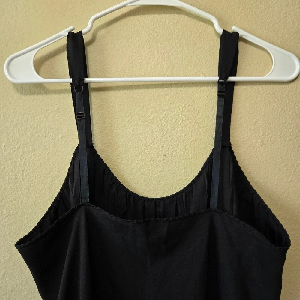 Vanity Fair Vintage Black Full Slip Slipdress Pleated Bodice Scalloped Hem Sz 36